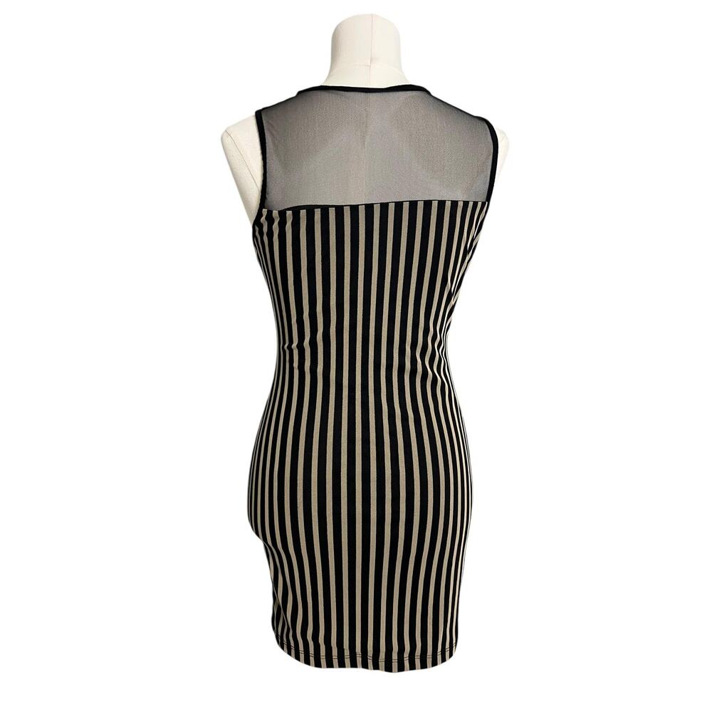 XXI Bodycon Mini Dress Juniors M Black Striped Mesh Sheer Illusion Party Club - Picture 4 of 6